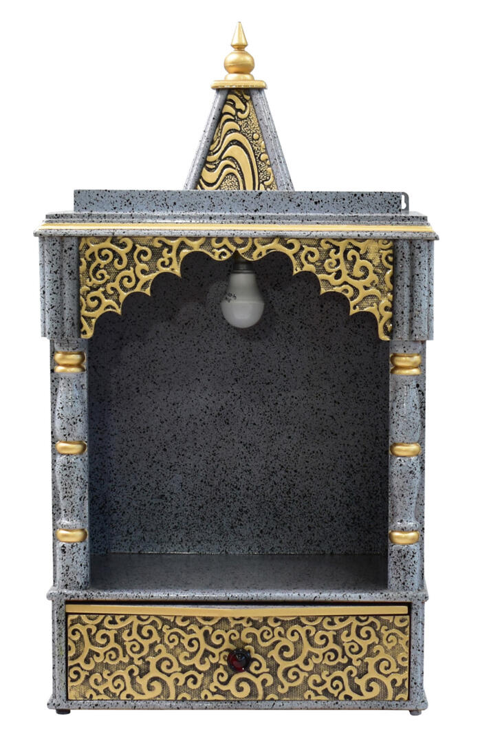Silver Pooja Temple/Mandir with Tray and One Drawer - Side Closed - Image 3